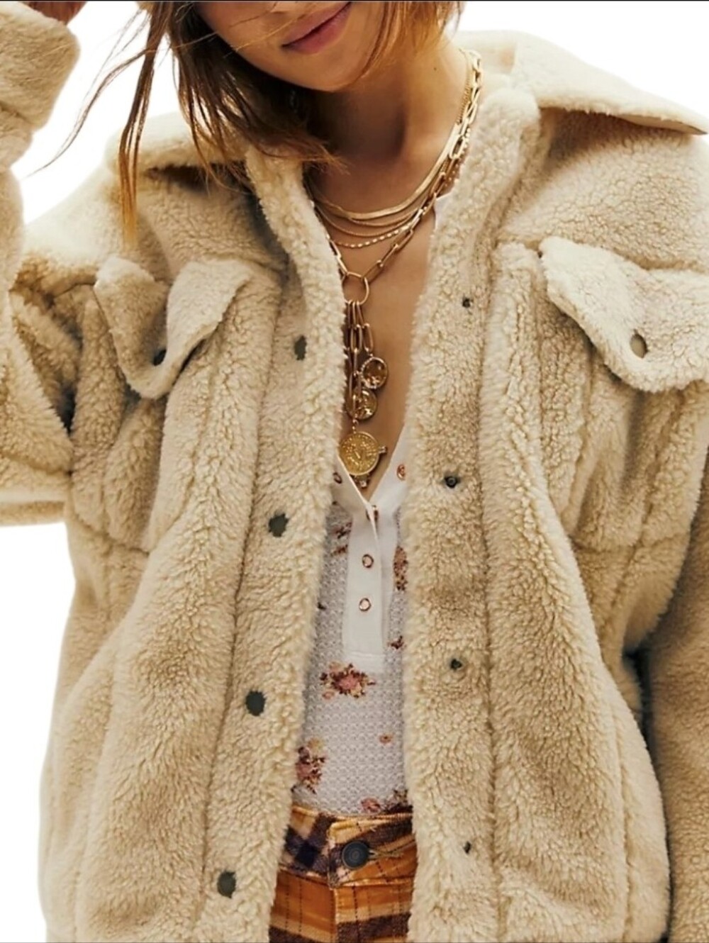 Free People ($240) Sherpa Trucker Jacket In Beige